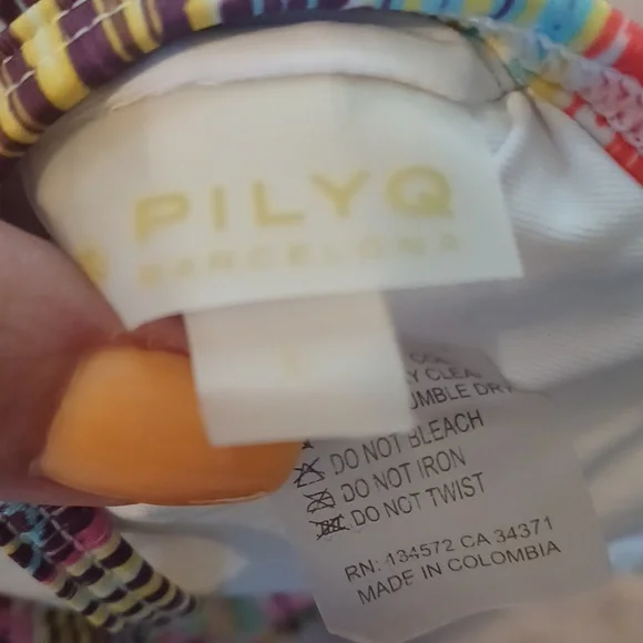 Pilyq Barcelona Multi-Colored Design Print Beaded Front Strappy Bikini Top - Picture 7 of 8